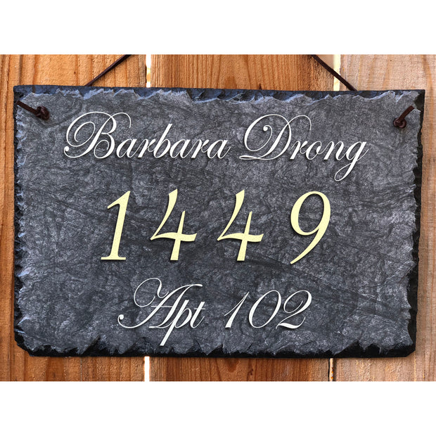 Customizable Slate Home Address House Sign - Gold Letters - Handmade and Personalized